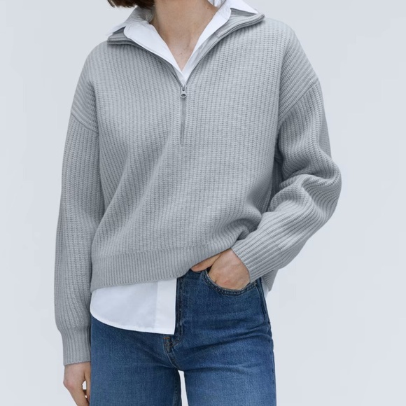 Everlane Sweaters - PERFECT Everlane The Felted Merino Half Zip, grey/blue, size S